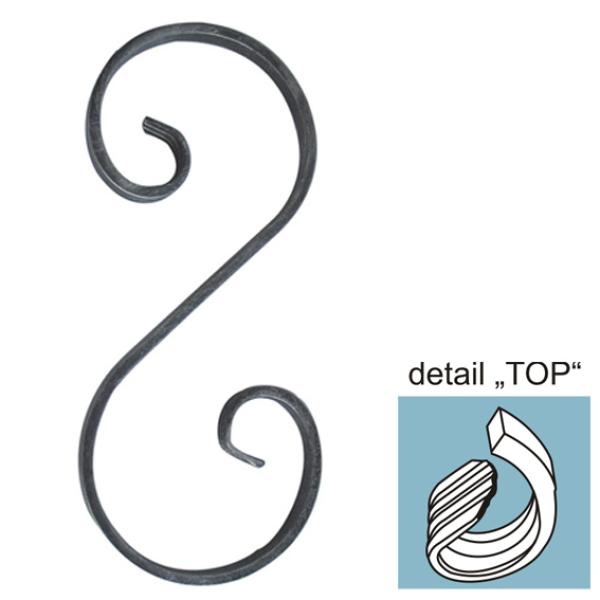 S Schnörkel für Zaun Zaunschnörkel Schmiedeeisen h280, b110, 12x6mm